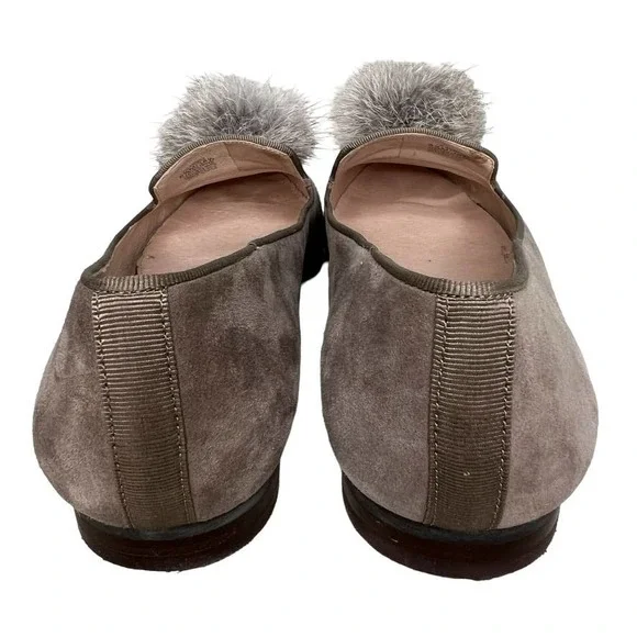 Louise et Cie "Lo Andres" Gray Suede Loafers w/Rabbit Fur Pom-Pom 8.5M - Picture 5 of 9